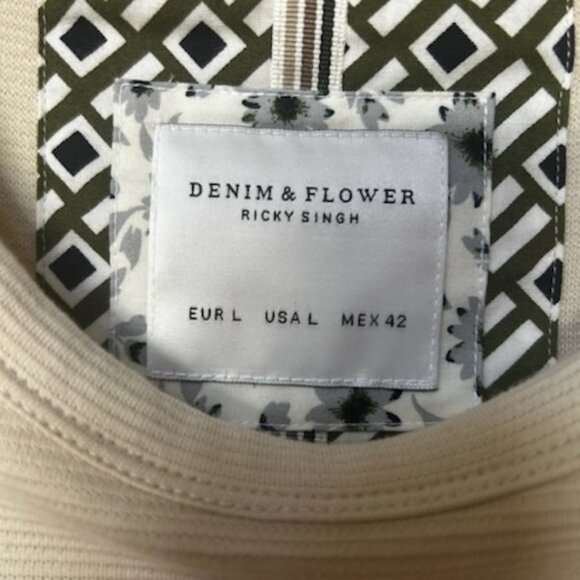 NWOT Denim & Flower Long Sleeve Men's Crewneck Sweater Tee Ivory Cream - Picture 2 of 13